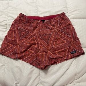 Patagonia Women's Athletic Shorts in Coral Red Geometric Print